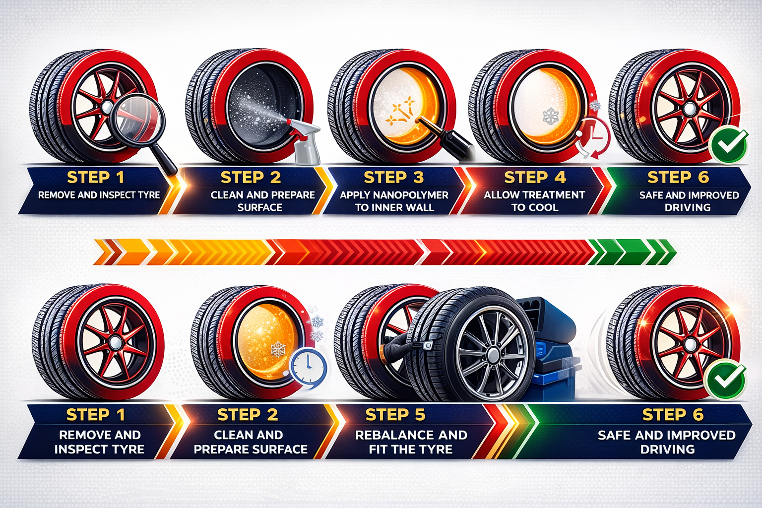 Diagram of puncture-proof tyre installation process